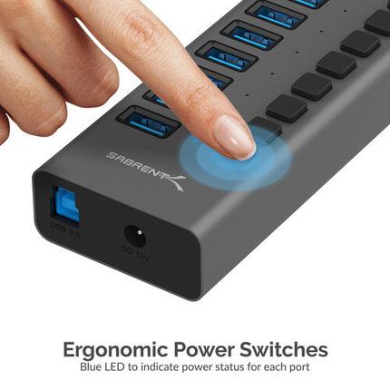 Sabrent 16 Puertos Hub USB 3.0 y Cargador 5Gbps 1.1A por Puerto