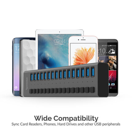 Sabrent 16 Puertos Hub USB 3.0 y Cargador 5Gbps 1.1A por Puerto