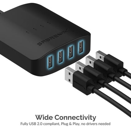 Sabrent 4-Way USB 2.0 Sharing Switch con 4 puertos USB-A y control remoto integrado