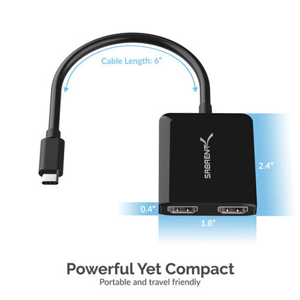 Sabrent Adaptador USB-C a Doble HDMI con Cable Integrado 7.6" 4K UHD