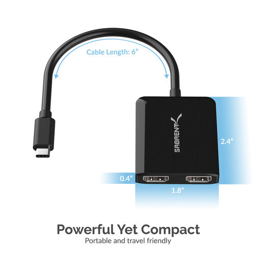 Sabrent Adaptador USB-C a Doble HDMI con Cable Integrado 7.6" 4K UHD