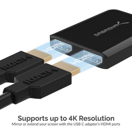 Sabrent Adaptador USB-C a Doble HDMI con Cable Integrado 7.6" 4K UHD