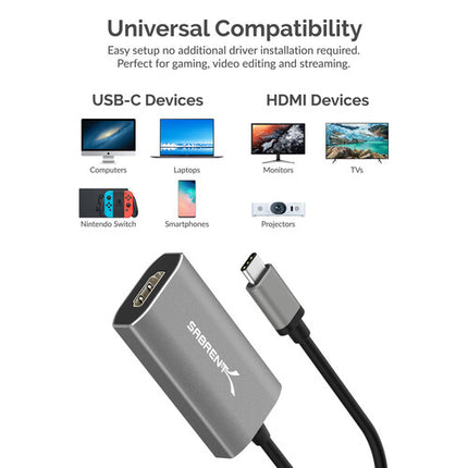 Sabrent Adaptador USB-C a HDMI 2.1 Compatible 8K 60Hz 4K 120Hz