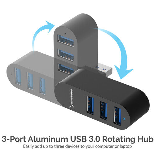 Sabrent Hub USB 3.0 Mini Rotativo 3 Puertos 5 Gb s Negro