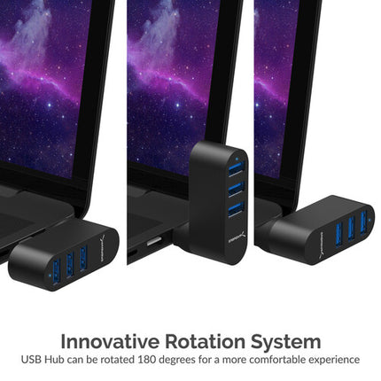 Sabrent Hub USB 3.0 Mini Rotativo 3 Puertos 5 Gb s Negro
