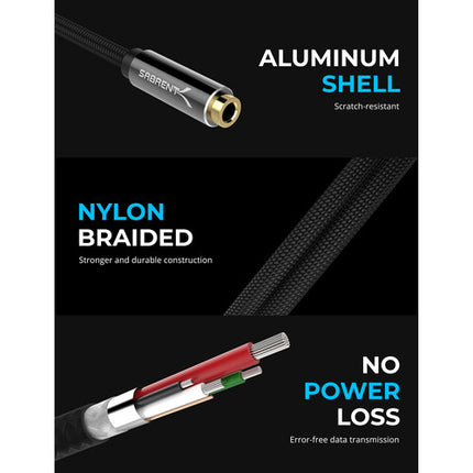 Sabrent Adaptador Activo USB-C a Jack 3.5mm 20" 24-Bit 96kHz