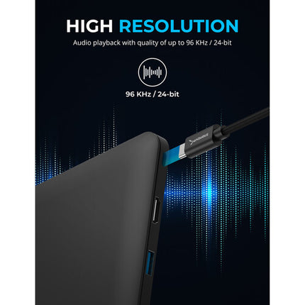 Sabrent Adaptador Activo USB-C a Jack 3.5mm 20" 24-Bit 96kHz