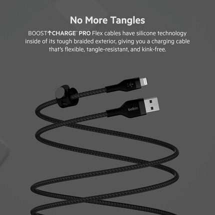 Belkin BoostCharge Pro Flex Cable Lightning a USB-A 3.3 pies MFI certificado resistente 30000 dobleces negro