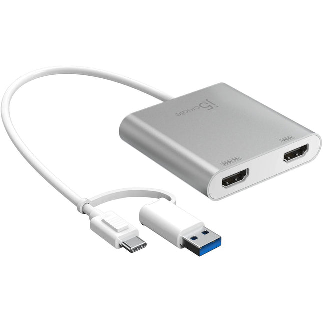 j5create Adaptador USB-C a Doble HDMI Resolución 4K 30Hz y 2K 60Hz con USB-A