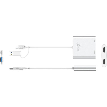 j5create Adaptador USB-C a Doble HDMI Resolución 4K 30Hz y 2K 60Hz con USB-A