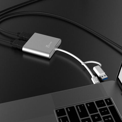 j5create Adaptador USB-C a Doble HDMI Resolución 4K 30Hz y 2K 60Hz con USB-A