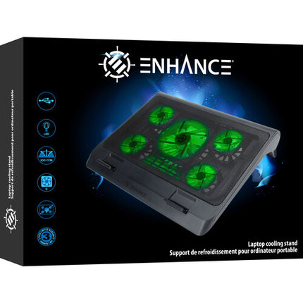 Enhance GX-C1 Soporte para Laptop con 5 Ventiladores LED Verdes y USB