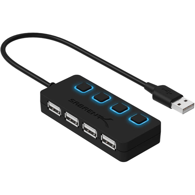 Sabrent Hub USB 2.0 4 Puertos con Interruptores y Cable Integrado Negro