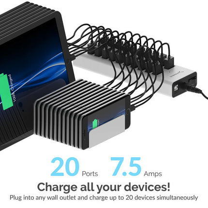 Sabrent AX-P20C Cargador y Hub USB-A 20 Puertos 90W 7.5A Mundial