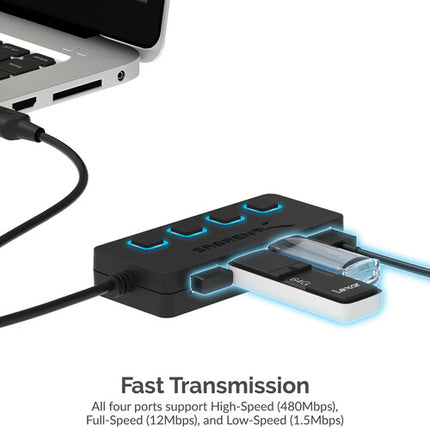 Sabrent Hub USB 2.0 4 Puertos con Interruptores y Cable Integrado Negro