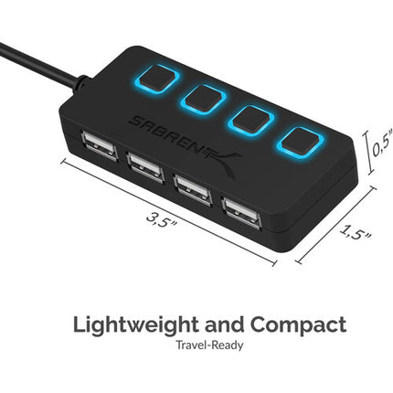 Sabrent Hub USB 2.0 4 Puertos con Interruptores y Cable Integrado Negro