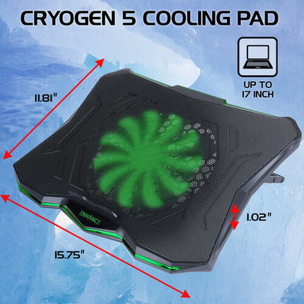 Enhance Cryogen 5 Soporte Refrigerante para Laptop con Ventilador Extra Grande LED Verde y 7 Niveles Ajustables