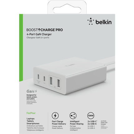 Cargador USB Belkin BoostCharge Pro 108W 4 Puertos con Cable 2m