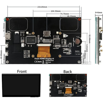 Wimaxit M728 Pantalla táctil 7" IPS 1024x600 para Raspberry Pi con altavoces