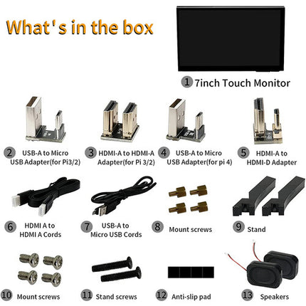 Wimaxit M728 Pantalla táctil 7" IPS 1024x600 para Raspberry Pi con altavoces