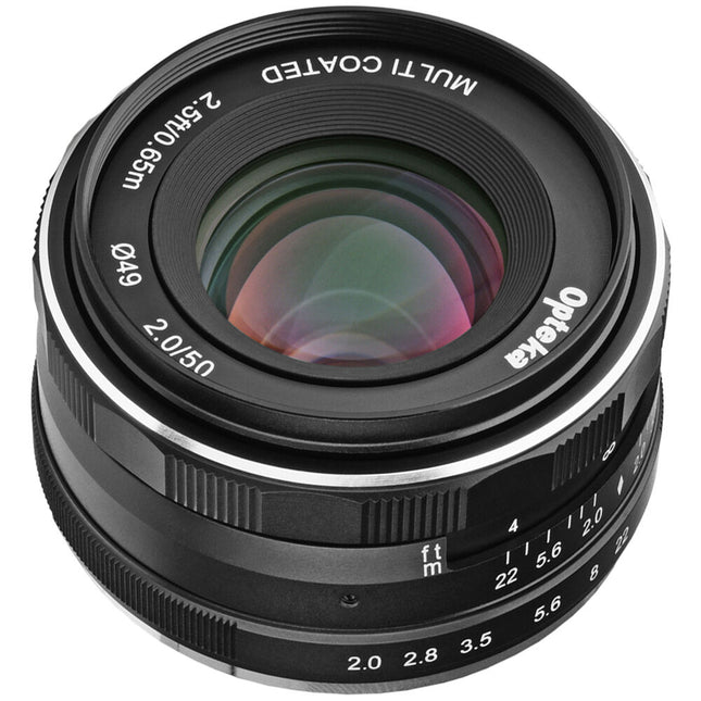 Opteka 50mm f/2 Lente para Fujifilm X Montura APS-C con Fundas y Bolsa