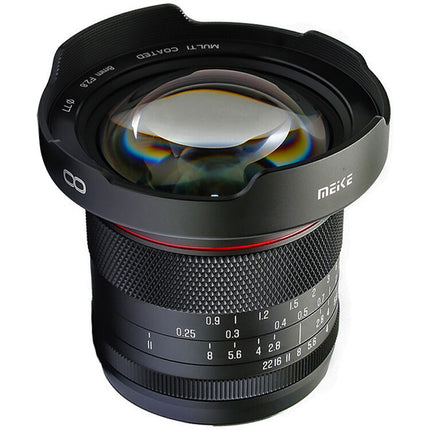 Meike 8mm f/2.8 Lente para Micro Cuatro Tercios con enfoque manual y parasol integrado