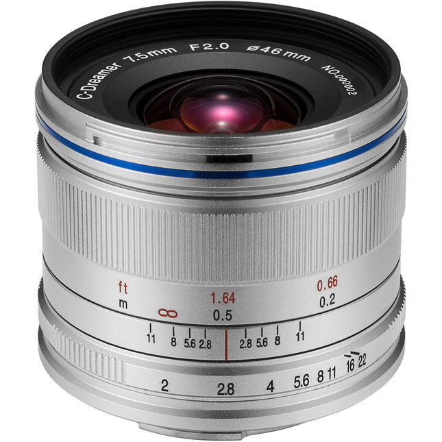 Venus Optics Laowa 7.5mm f 2 Objetivo Micro Cuatro Tercios Plateado con Parasol y Tapas