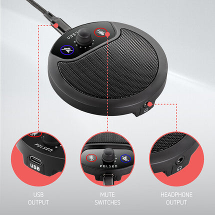 Micrófono USB Polsen Boundary con Salida de Auriculares 360° Omnidireccional