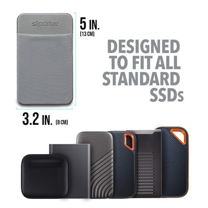 Max Huggins Slipdrive funda pequeña gris para SSD externa 3M adhesivo y correa interna elastica