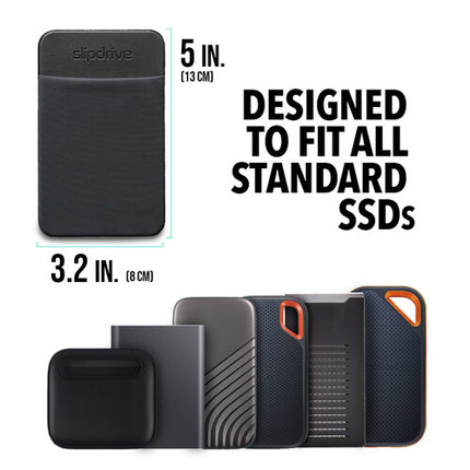 Max Huggins Slipdrive funda pequeña negra con elástico y adhesivo 3M para SSD externa