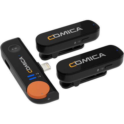 Comica Audio Vimo S MI sistema de micrófono inalámbrico para 2 personas con conector Lightning para iOS blanco 2.4 GHz alcance 200 m batería con estuche de carga
