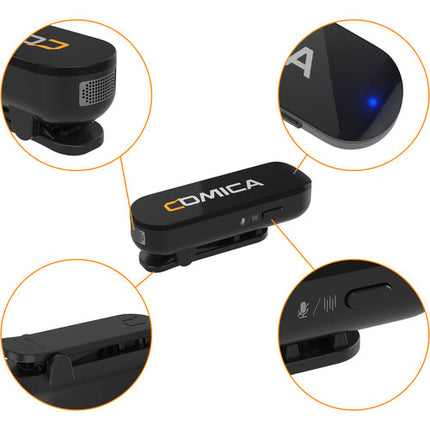 Comica Audio Vimo S MI sistema de micrófono inalámbrico para 2 personas con conector Lightning para iOS blanco 2.4 GHz alcance 200 m batería con estuche de carga