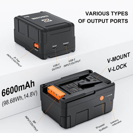 ZGCINE S95 Batería V-Mount 98.68Wh 6600mAh con Salidas USB-C D-Tap