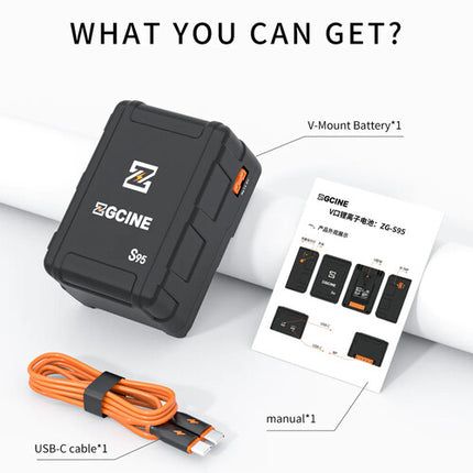 ZGCINE S95 Batería V-Mount 98.68Wh 6600mAh con Salidas USB-C D-Tap