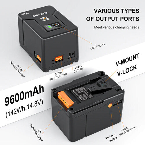 ZGCINE V160 Batería V-Mount 142Wh 9600mAh con Salidas USB-C y D-Tap