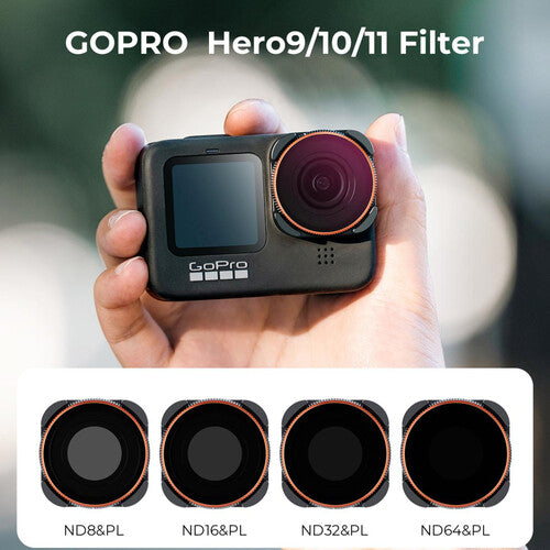 K&F Concept Set de 4 Filtros ND PL para GoPro HERO9 10 11 12 con Vidrio AGC y 28 Capas Nanorecubrimiento