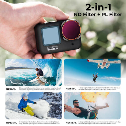 K&F Concept Set de 4 Filtros ND PL para GoPro HERO9 10 11 12 con Vidrio AGC y 28 Capas Nanorecubrimiento