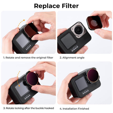 K&F Concept Set de 4 Filtros ND PL para GoPro HERO9 10 11 12 con Vidrio AGC y 28 Capas Nanorecubrimiento