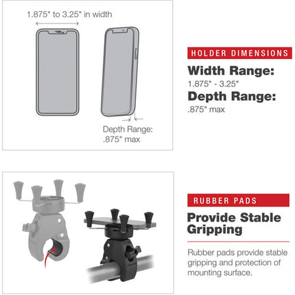 RAM Mounts X-Grip Soporte para Teléfono con Medium Tough-Claw para Smartphones de 1.9 a 3.25 pulgadas y Manillar de 1 a 1.6 pulgadas