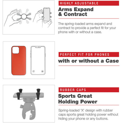 RAM Mounts X-Grip Soporte para Teléfono con Medium Tough-Claw para Smartphones de 1.9 a 3.25 pulgadas y Manillar de 1 a 1.6 pulgadas