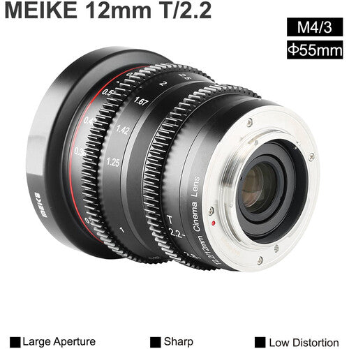 Meike 12mm T2.2 Objetivo Cine Gran Angular Manual Montura MFT 8.7" enfoque mínimo