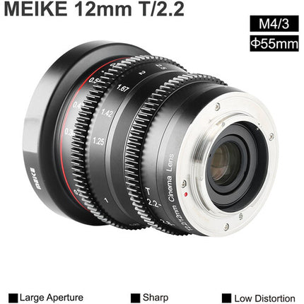 Meike Set de 4 Lentes Cinema Prime 12 16 25 35mm T2.2 Montura MFT con Estuche rígido