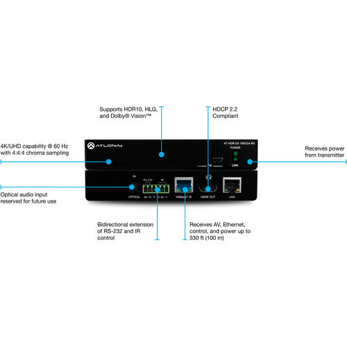 Atlona 4K HDR HDMI Recepción HDBaseT 330 pies Soporta HDR10 Dolby Vision