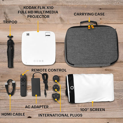 Kodak FLIK X10 Proyector Full HD 150 Lumens 100 Pulgadas Kit Completo