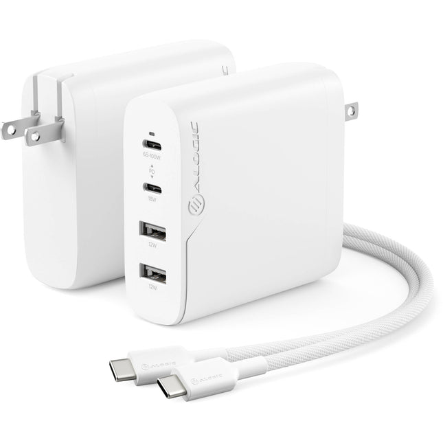 ALOGIC 100W Cargador USB GaN 4 Puertos USB-C PD 3.0 Blanco 6.6 ft cable