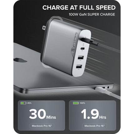 ALOGIC 100W Cargador USB PD GaN 4 Puertos con 2 USB-C 2 USB-A Gris