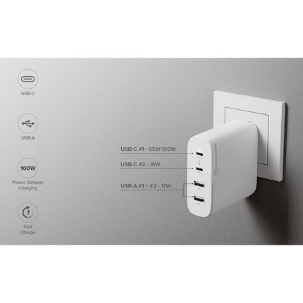 ALOGIC 100W Cargador USB GaN 4 Puertos USB-C PD 3.0 Blanco 6.6 ft cable