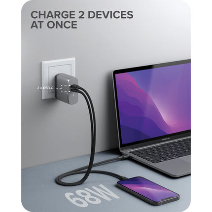 ALOGIC 68W Cargador USB-C PD GaN 2 Puertos 50-60W y 18W Space Gray