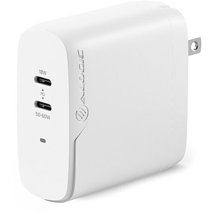 ALOGIC 68W Cargador USB-C PD GaN 2 Puertos Blanco con Cable 6.6'
