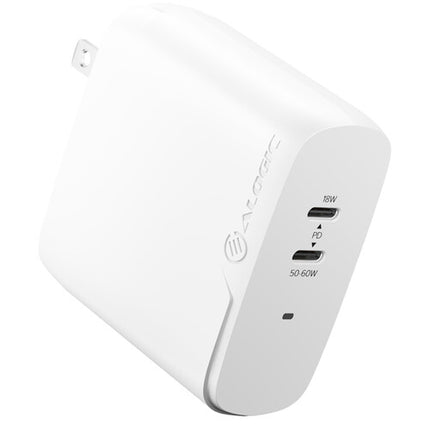 ALOGIC 68W Cargador USB-C PD GaN 2 Puertos Blanco con Cable 6.6'